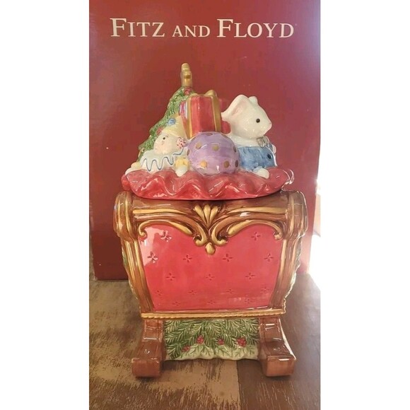 Fitz and Floyd ~ 2003 Retired Santa's Sleigh Christmas Cookie Jar In Box W/Box - Picture 4 of 10